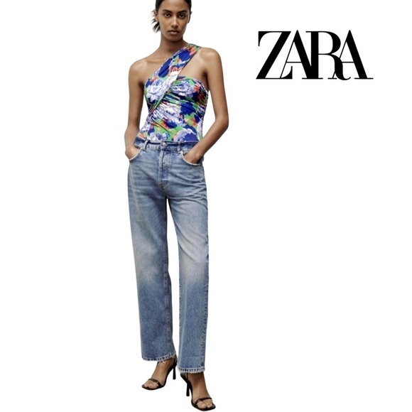 Zara Bodysuit Leotard Romper Top Tank Ruched Draped One Shoulder Asymmetric NWOT - Picture 15 of 16